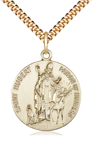 14kt Gold Filled Saint Hubert of Liege Pendant on a 24 inch Gold Plate Heavy Curb chain