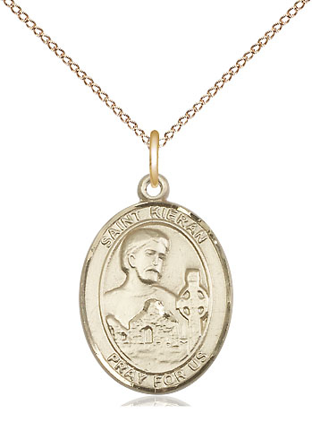 14kt Gold Filled Saint Kieran Pendant on a 18 inch Gold Filled Light Curb chain