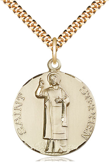14kt Gold Filled Saint Stephen Pendant on a 24 inch Gold Plate Heavy Curb chain