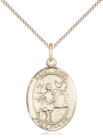 14kt Gold Filled Saint Vitus Pendant on a 18 inch Gold Filled Light Curb chain