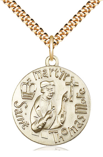 14kt Gold Filled Saint Thomas More Pendant on a 24 inch Gold Plate Heavy Curb chain