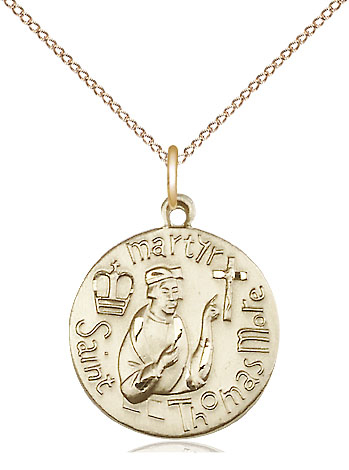 14kt Gold Filled Saint Thomas More Pendant on a 18 inch Gold Filled Light Curb chain