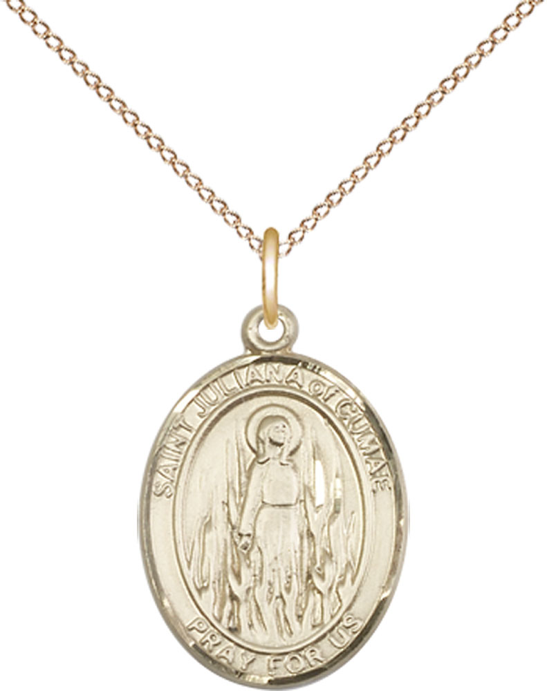 14kt Gold Filled Saint Juliana Pendant on a 18 inch Gold Filled Light Curb chain