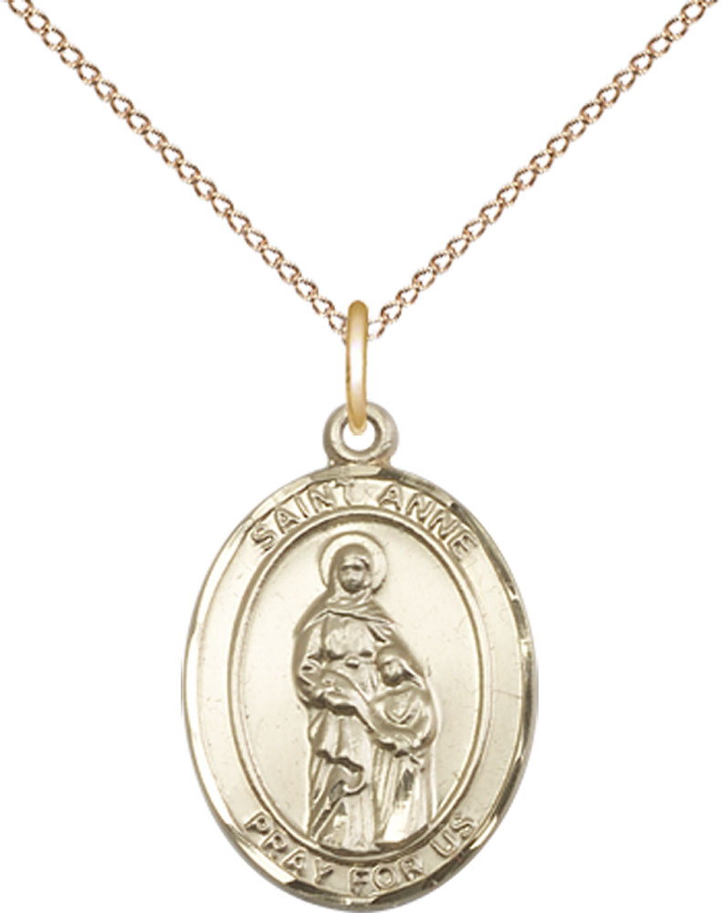14kt Gold Filled Saint Anne Pendant on a 18 inch Gold Filled Light Curb chain