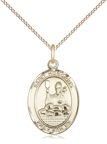 14kt Gold Filled Saint Honorius Pendant on a 18 inch Gold Filled Light Curb chain