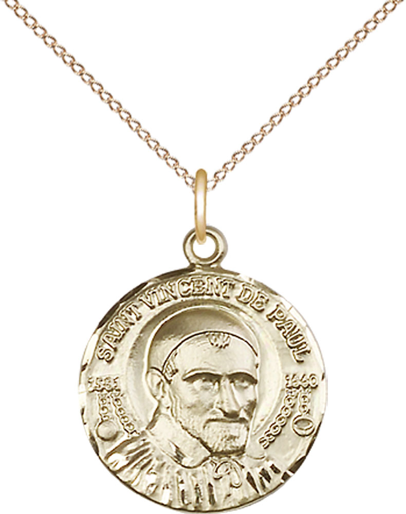 14kt Gold Filled Saint Vincent de Paul Pendant on a 18 inch Gold Filled Light Curb chain