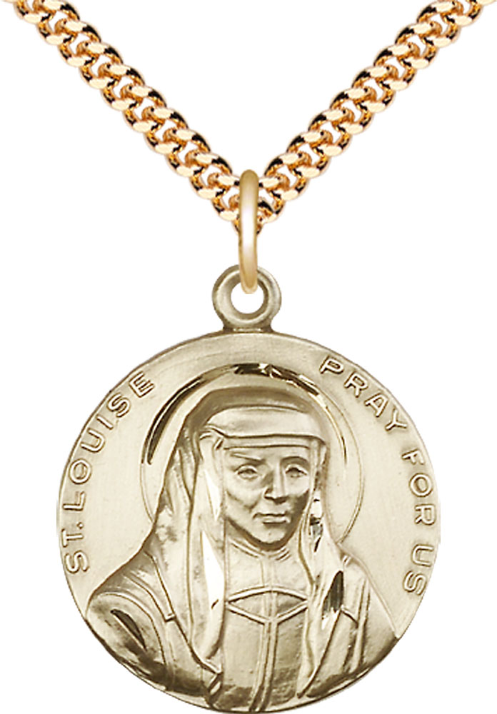 14kt Gold Filled Saint Louise Pendant on a 24 inch Gold Plate Heavy Curb chain