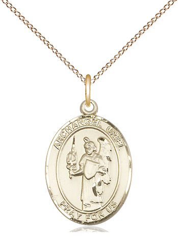 14kt Gold Filled Saint Uriel the Archangel Pendant on a 18 inch Gold Filled Light Curb chain