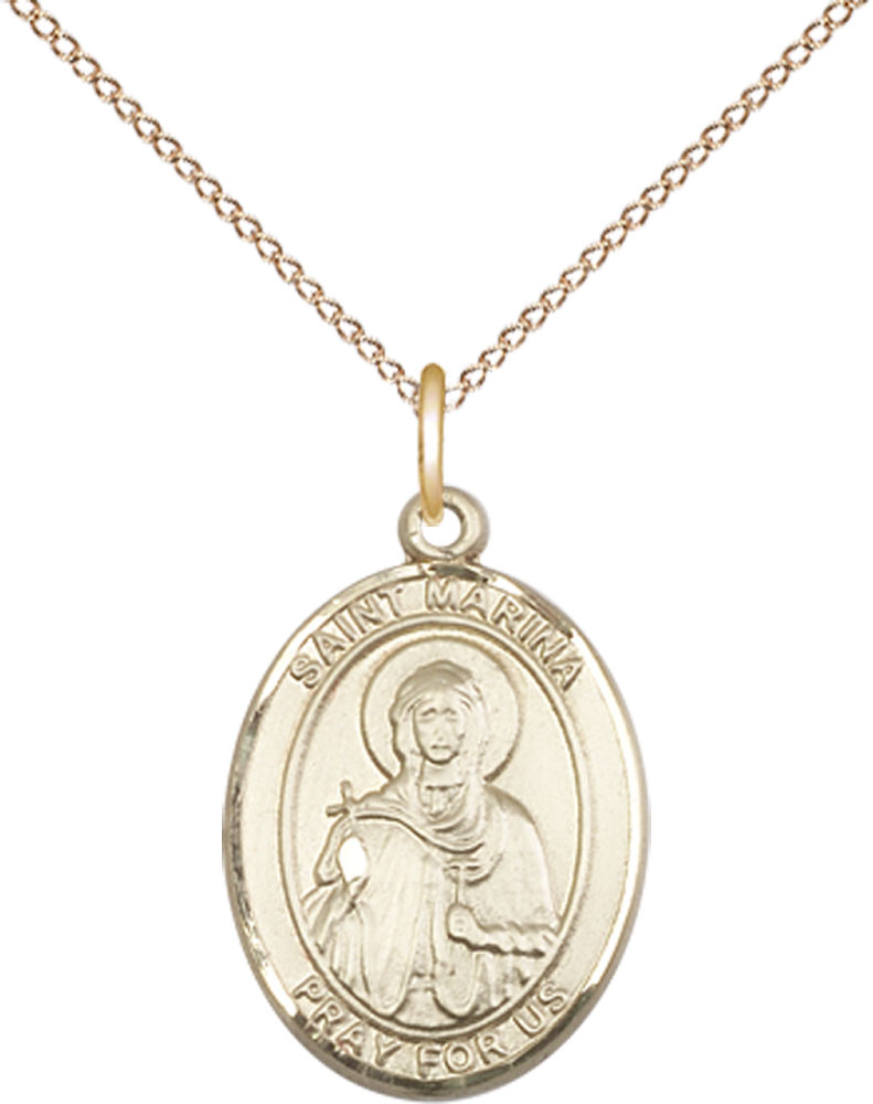 14kt Gold Filled Saint Marina Pendant on a 18 inch Gold Filled Light Curb chain