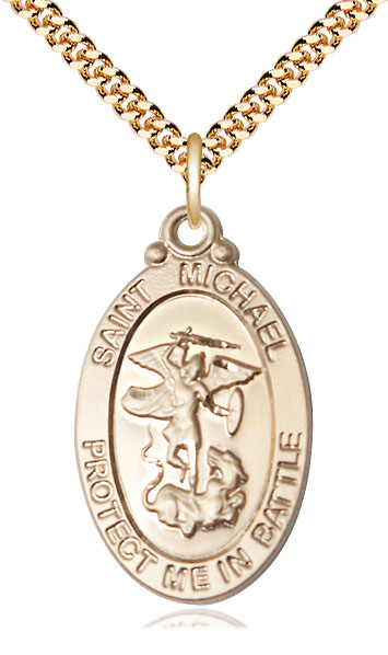 14kt Gold Filled Saint Michael Guardian Angel Pendant on a 24 inch Gold Plate Heavy Curb chain