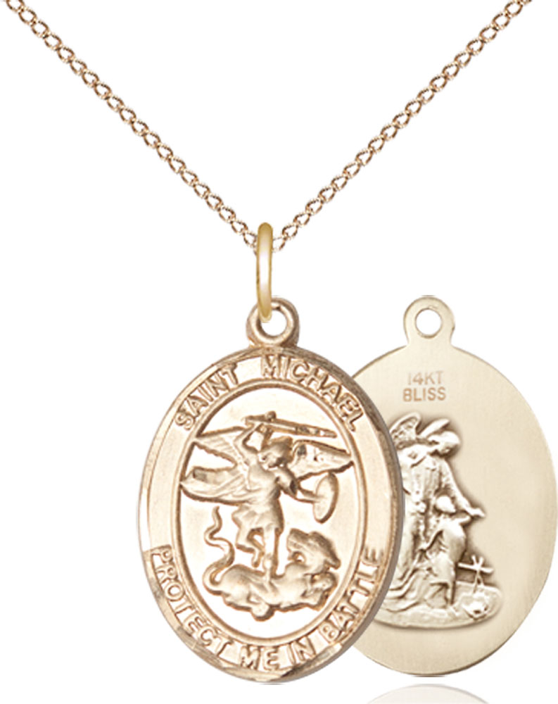 14kt Gold Filled Saint Michael Guardian Angel Pendant on a 18 inch Gold Filled Light Curb chain