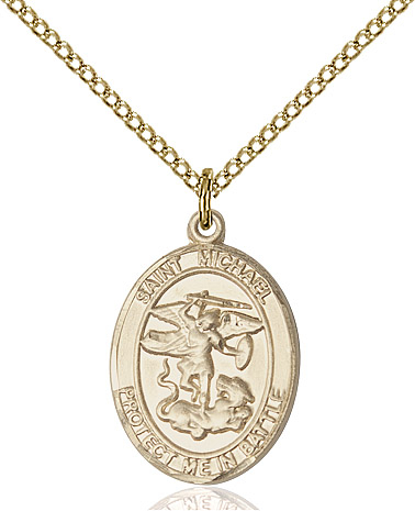 14kt Gold Filled Saint Michael Guardian Angel Pendant on a 18 inch Gold Filled Light Curb chain