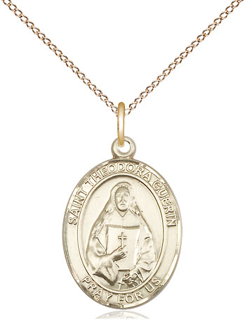 14kt Gold Filled Saint Theodora Pendant on a 18 inch Gold Filled Light Curb chain