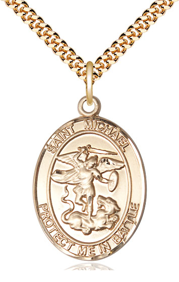 14kt Gold Filled Saint Michael Guardian Angel Pendant on a 24 inch Gold Plate Heavy Curb chain