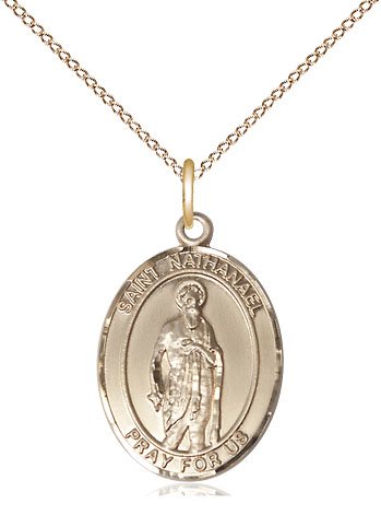 14kt Gold Filled Saint Nathanael Pendant on a 18 inch Gold Filled Light Curb chain