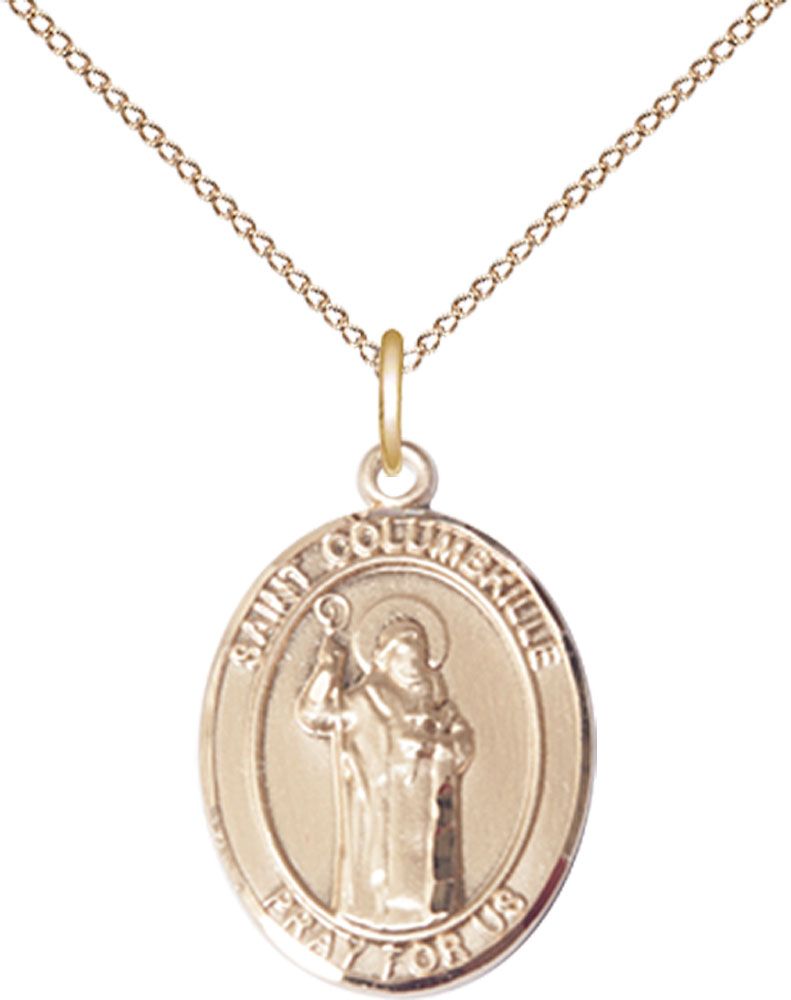 14kt Gold Filled Saint Columbkille Pendant on a 18 inch Gold Filled Light Curb chain