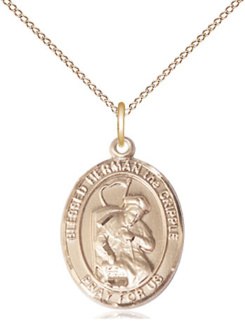 14kt Gold Filled Blessed Herman the Cripple Pendant on a 18 inch Gold Filled Light Curb chain