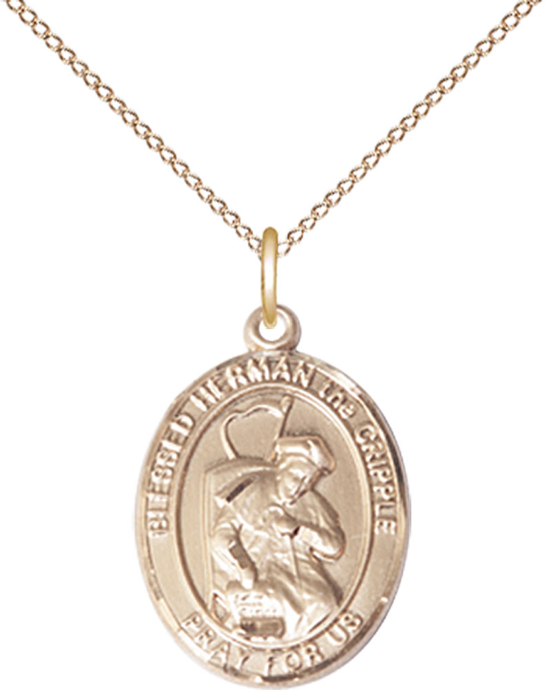 14kt Gold Filled Blessed Herman the Cripple Pendant on a 18 inch Gold Filled Light Curb chain