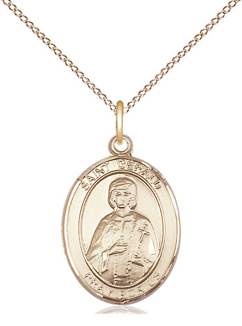 14kt Gold Filled Saint Gerald Pendant on a 18 inch Gold Filled Light Curb chain