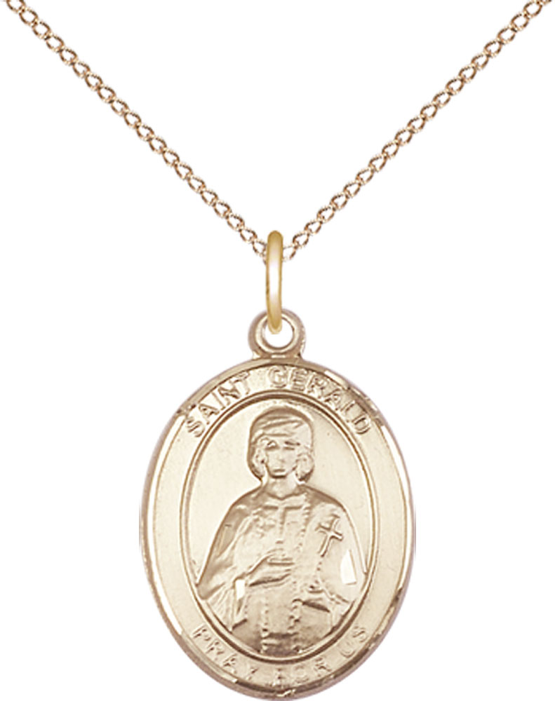 14kt Gold Filled Saint Gerald Pendant on a 18 inch Gold Filled Light Curb chain