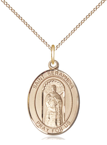 14kt Gold Filled Saint Seraphina Pendant on a 18 inch Gold Filled Light Curb chain