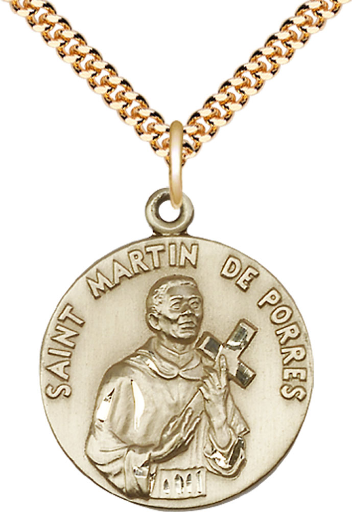 14kt Gold Filled Saint Martin de Porres Pendant on a 24 inch Gold Plate Heavy Curb chain