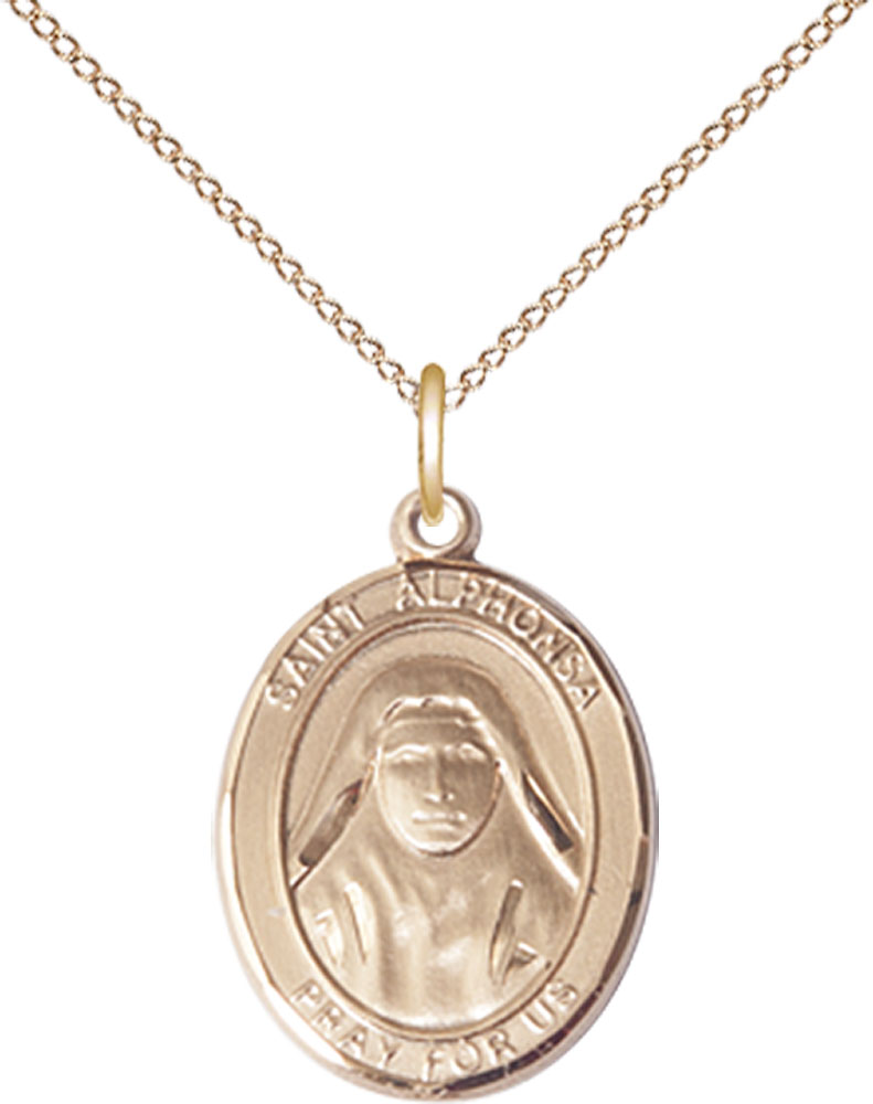 14kt Gold Filled Saint Alphonsa Pendant on a 18 inch Gold Filled Light Curb chain