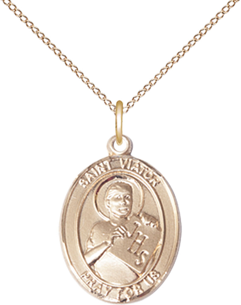 14kt Gold Filled Saint Viator of Bergamo Pendant on a 18 inch Gold Filled Light Curb chain