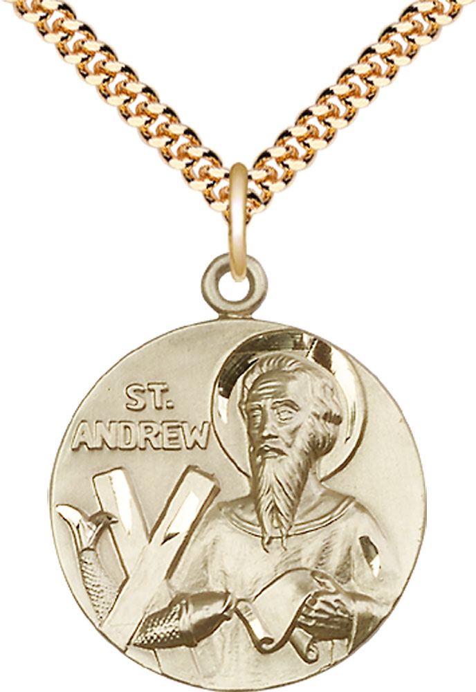 14kt Gold Filled Saint Andrew Pendant on a 24 inch Gold Plate Heavy Curb chain