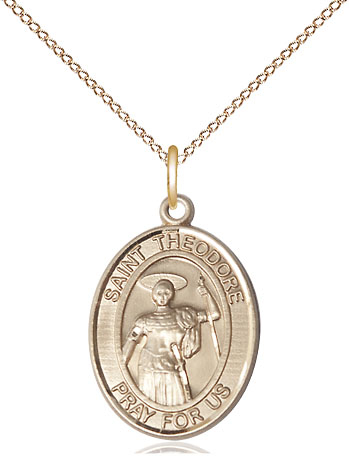 14kt Gold Filled Saint Theodore Stratelates Pendant on a 18 inch Gold Filled Light Curb chain