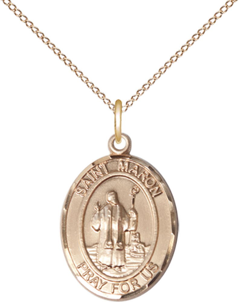 14kt Gold Filled Saint Maron Pendant on a 18 inch Gold Filled Light Curb chain