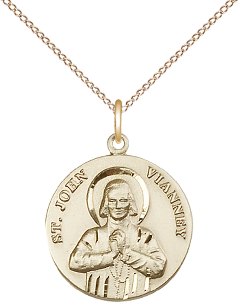 14kt Gold Filled Saint John Vianney Pendant on a 18 inch Gold Filled Light Curb chain