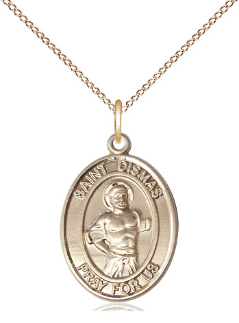 14kt Gold Filled Saint Dismas Pendant on a 18 inch Gold Filled Light Curb chain