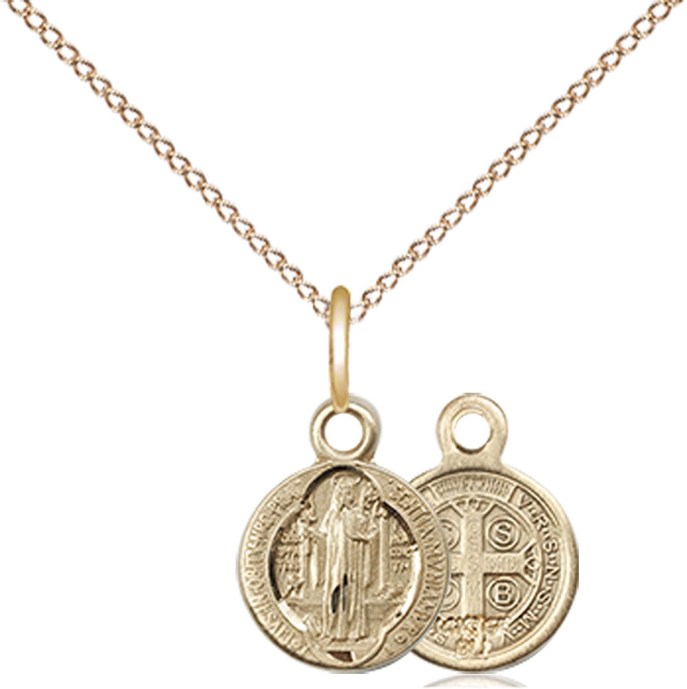 14kt Gold Filled Saint Benedict Pendant on a 18 inch Gold Filled Light Curb chain