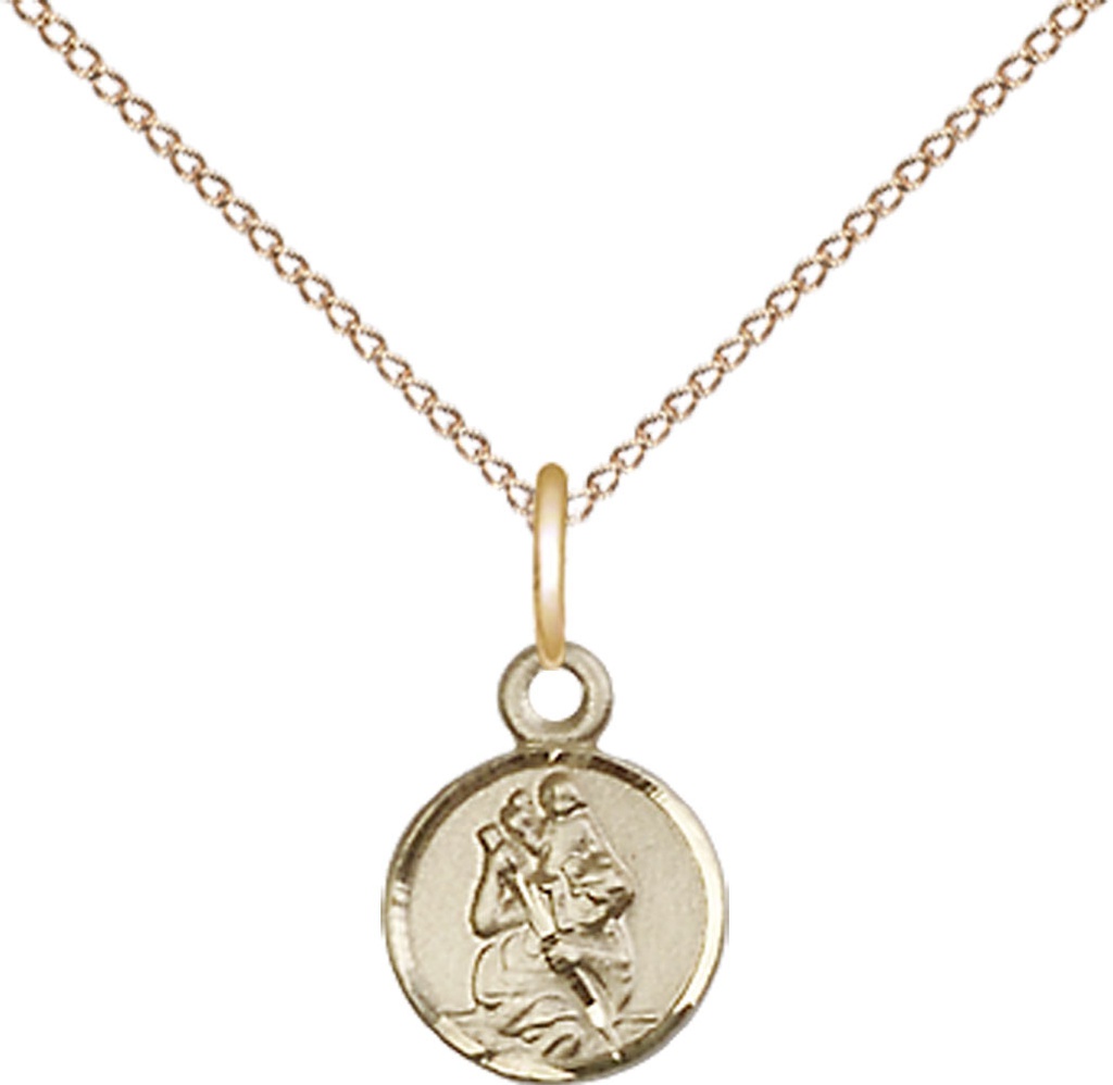 14kt Gold Filled Saint Christopher Pendant on a 18 inch Gold Filled Light Curb chain