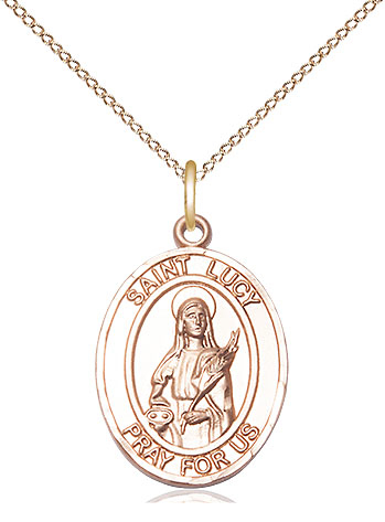 14kt Gold Filled Saint Lucy Pendant on a 18 inch Gold Filled Light Curb chain