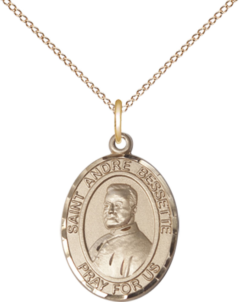 14kt Gold Filled Saint Andre Bessette Pendant on a 18 inch Gold Filled Light Curb chain