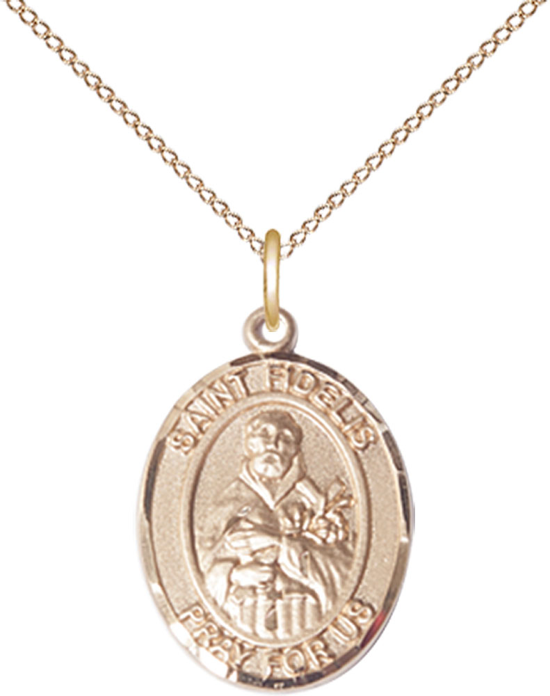 14kt Gold Filled Saint Fidelis Pendant on a 18 inch Gold Filled Light Curb chain