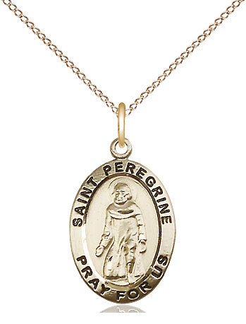 14kt Gold Filled Saint Peregrine Pendant on a 18 inch Gold Filled Light Curb chain