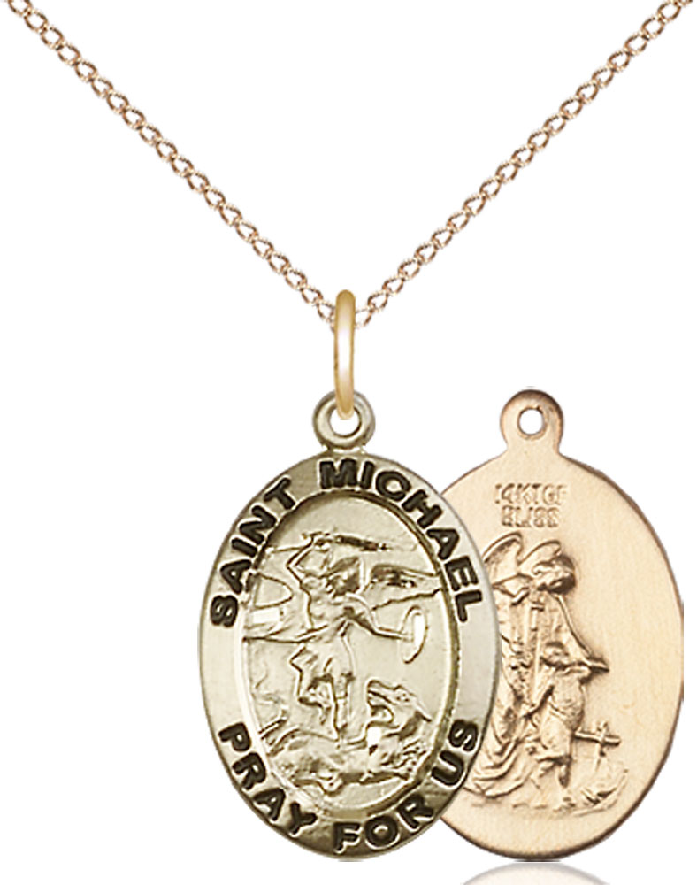 14kt Gold Filled Saint Michael the Archangel Pendant on a 18 inch Gold Filled Light Curb chain