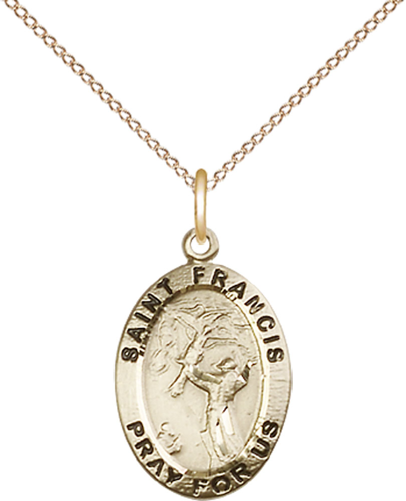 14kt Gold Filled Saint Francis of Assisi Pendant on a 18 inch Gold Filled Light Curb chain