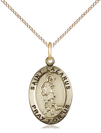 14kt Gold Filled Saint Lazarus Pendant on a 18 inch Gold Filled Light Curb chain