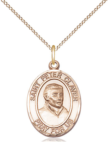 14kt Gold Filled Saint Peter Claver Pendant on a 18 inch Gold Filled Light Curb chain