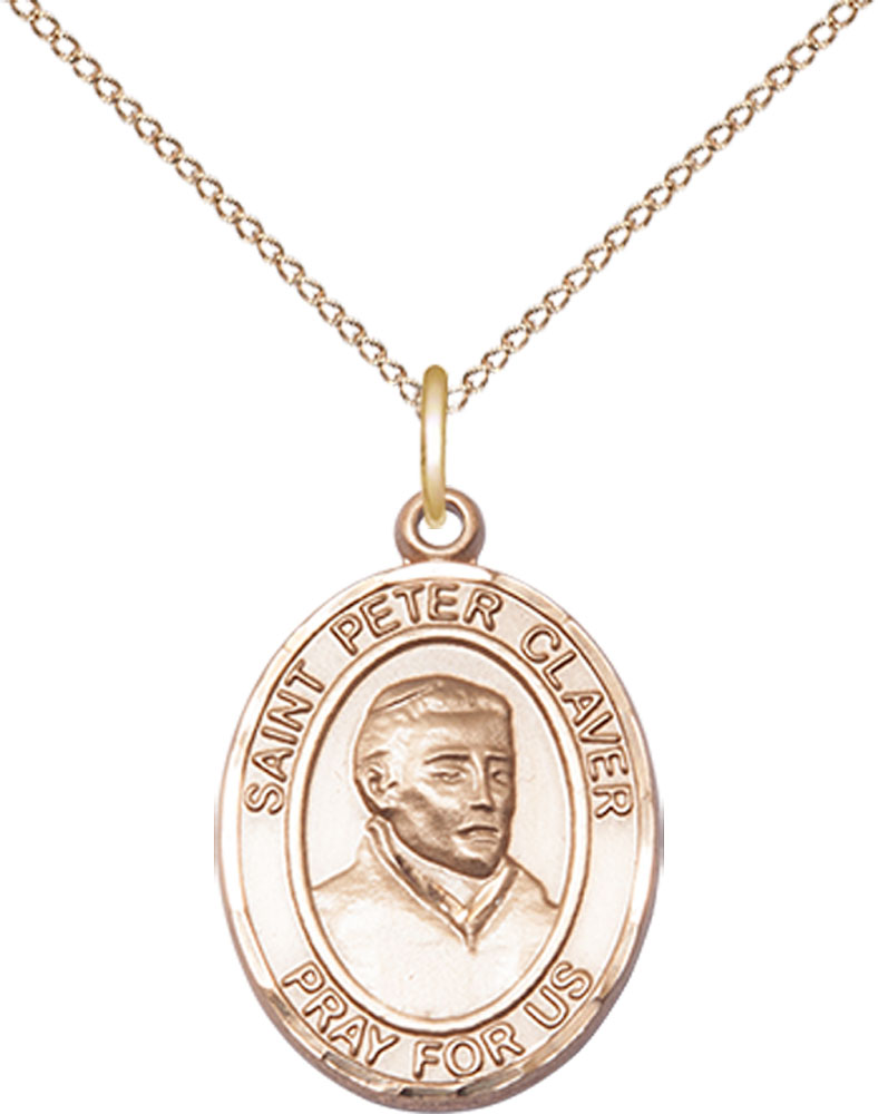 14kt Gold Filled Saint Peter Claver Pendant on a 18 inch Gold Filled Light Curb chain