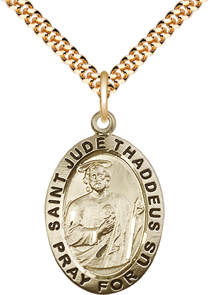 14kt Gold Filled Saint Jude Pendant on a 24 inch Gold Plate Heavy Curb chain