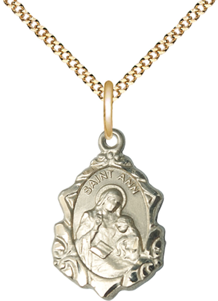 14kt Gold Filled Saint Ann Pendant on a 18 inch Gold Plate Light Curb chain