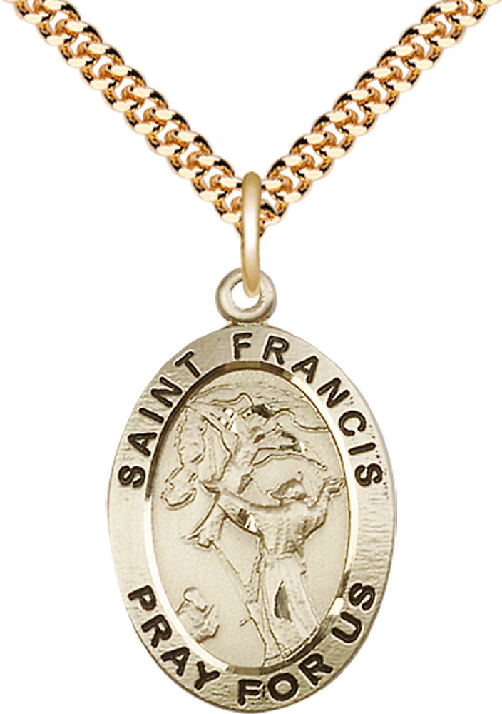 14kt Gold Filled Saint Francis of Assisi Pendant on a 24 inch Gold Plate Heavy Curb chain