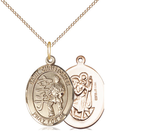 14kt Gold Filled Saint Christopher Karate Pendant on a 18 inch Gold Filled Light Curb chain
