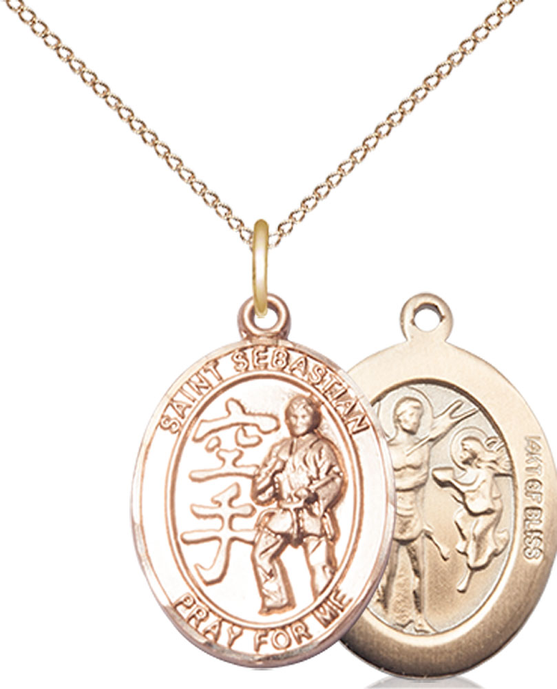 14kt Gold Filled Saint Sebastian Karate Pendant on a 18 inch Gold Filled Light Curb chain
