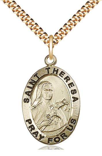 14kt Gold Filled Saint Theresa Pendant on a 24 inch Gold Plate Heavy Curb chain